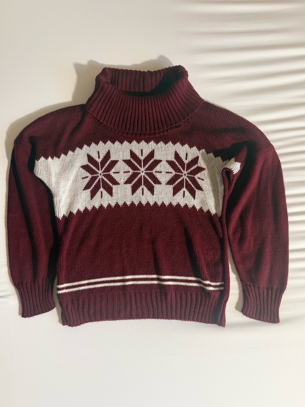 Mountain Lake Burgundy and White Snowflake Turtleneck Sweater